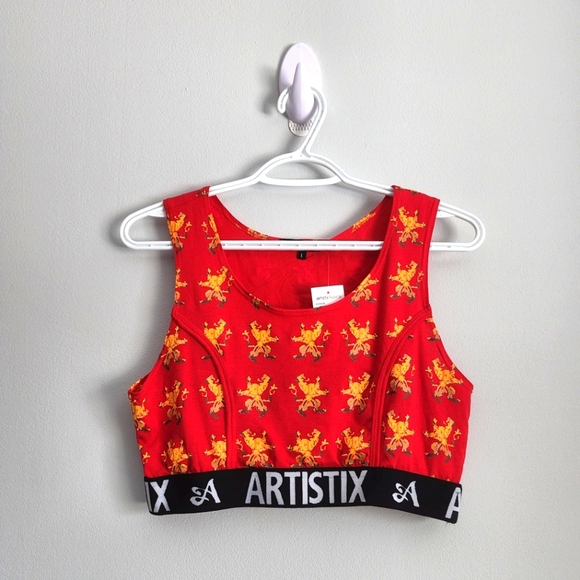Artistix Junior's Printed Logo Band Sports Bra Red Size Large - Picture 5 of 16